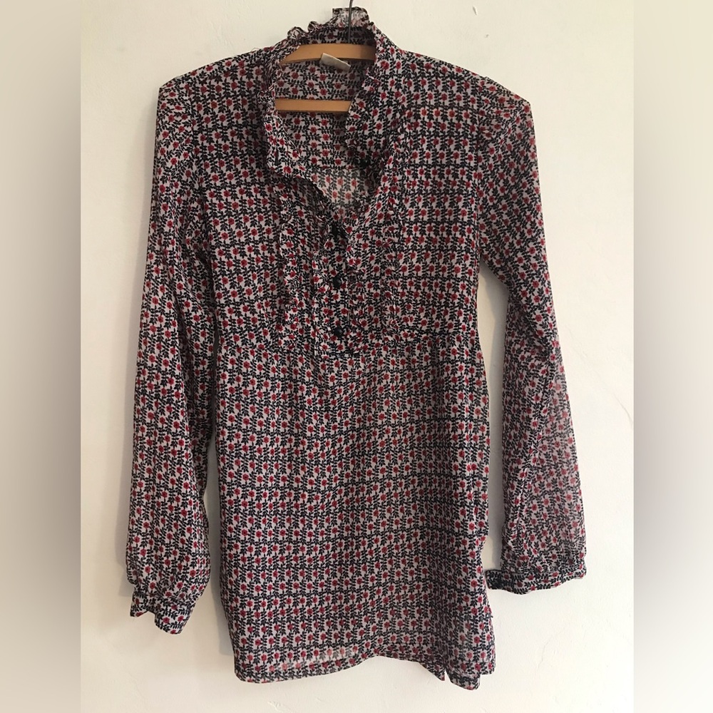Forever Blouse Women's Size Smal Sheer Floral Long Sleeve Back Tie Blouse